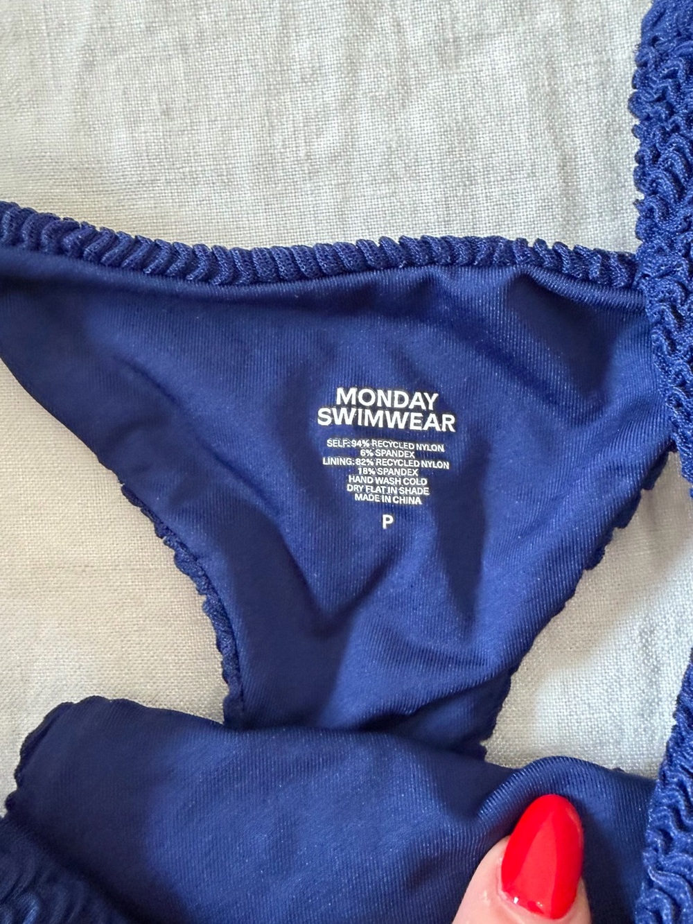 Monday Swimwear Midnight Navy Crinkle Bikini Bottoms- Thong